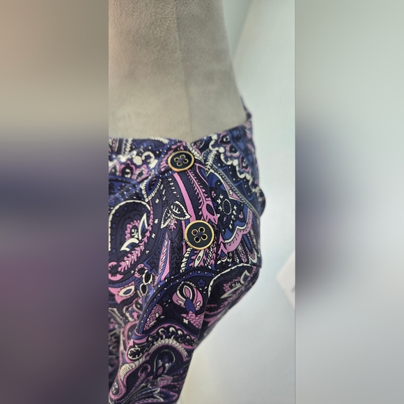 Talbots effortless Jersey Button Shoulder Shift Dress purple paisley sz XL - Picture 3 of 7